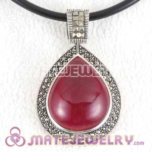 Thai Sterling Silver inlay Teardrop Ruby Marcasite Pendant