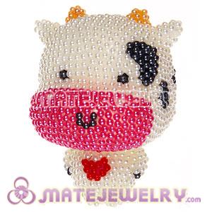 Cute 3D Bling Pearl Cow Absorbable Doll For iPhone Cases 