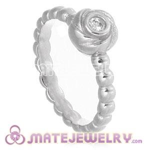 Platinum Plated Blooming Rose Ring Upon Ring With Austrian Crystal Diamond