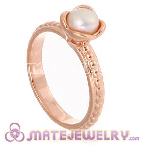 Wholesale Rose Gold Plated Bloom Pearl Ring Upon Ring 