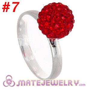 Wholesale 10mm Red Czech Crystal Ball 925 Sterling Silver Rings