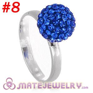 Wholesale 10mm Blue Czech Crystal Ball 925 Sterling Silver Rings
