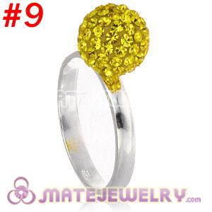Wholesale 10mm Yellow Czech Crystal Ball 925 Sterling Silver Rings