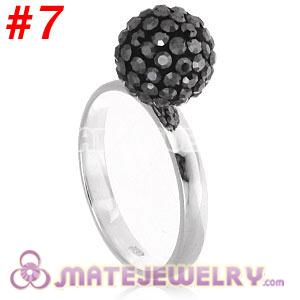 Wholesale 10mm Grey Czech Crystal Ball 925 Sterling Silver Rings