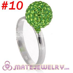 Wholesale 10mm Green Czech Crystal Ball 925 Sterling Silver Rings