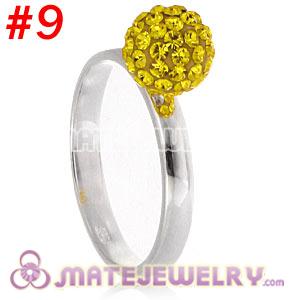 Wholesale 8mm Yellow Czech Crystal Ball 925 Sterling Silver Rings