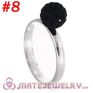 Wholesale 8mm Black Czech Crystal Ball 925 Sterling Silver Rings