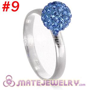 Wholesale 8mm Blue Czech Crystal Ball 925 Sterling Silver Rings