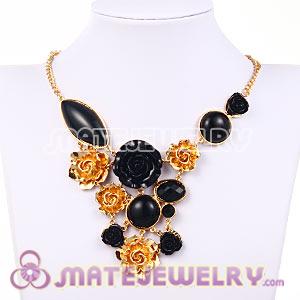 Fashion Ellipse Round Resin Gemstone Flower Choker Bib Jewelry Necklace