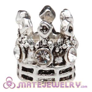 European Style Silver Plated Crown Charm Bead With White Stone Wholesale 