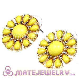 Fashion Gold Plated Yellow Flower Bubble Stud Earrings Wholesale