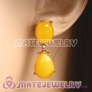 Fashion Gold Plated Yellow Resin Plaza Athenee Drop Earrings 