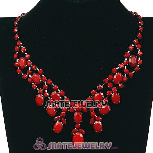 Chunky Multilayer Red Coral Resin Choker Bib Necklaces Wholesale