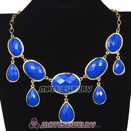 European Geometry Facets Dark Blue Resin Drop Choker Bib Necklaces Wholesale