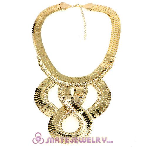 European Chunky Gold Snake Chain Crystal Choker Bib Collar Necklace
