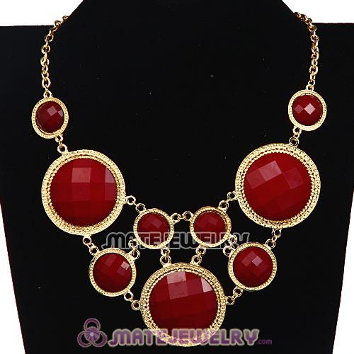 Red Coral Facets Resin Gem Choker Bib Necklaces Wholesale