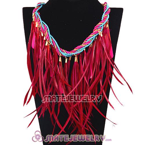 Ladies Jewellery Chunky Rope Drip Feather Tassel Choker Bib Necklace
