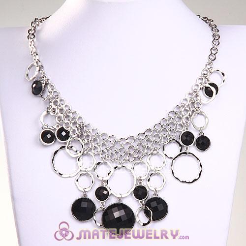 Silver Chains Multilayer Black Resin Choker Bib Necklaces Wholesale