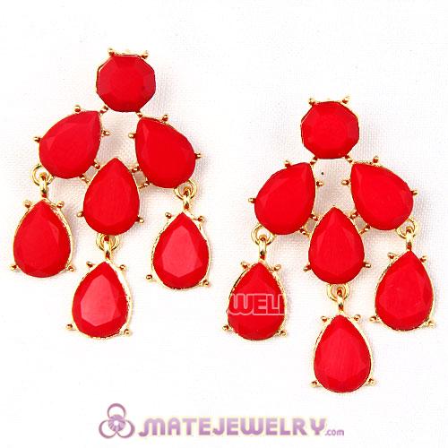 Fashion Gold Plated Red Coral Resin Chandelier Earrings Wholesale
