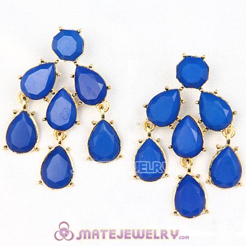 Fashion Gold Plated Dark Blue Resin Chandelier Earrings Wholesale