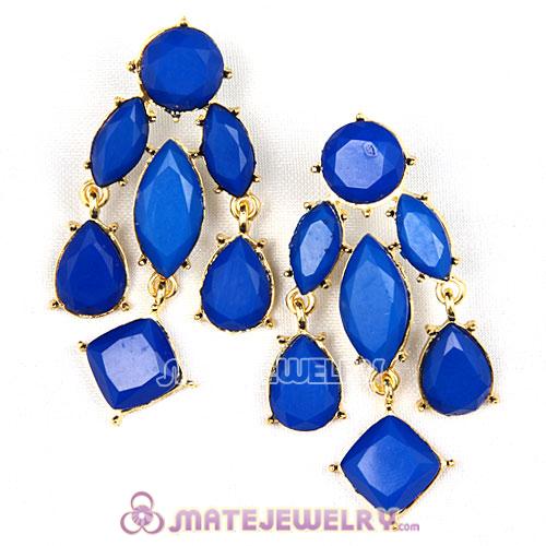Fashion Gold Plated Dark Blue Resin Chandelier Earrings Wholesale