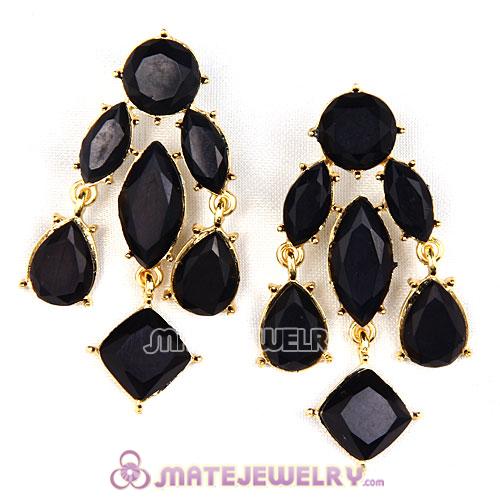Fashion Gold Plated Black Resin Chandelier Earrings Wholesale