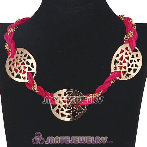 Wholesale Ladies Gold Chain Pink Braided Leather Collar Necklaces