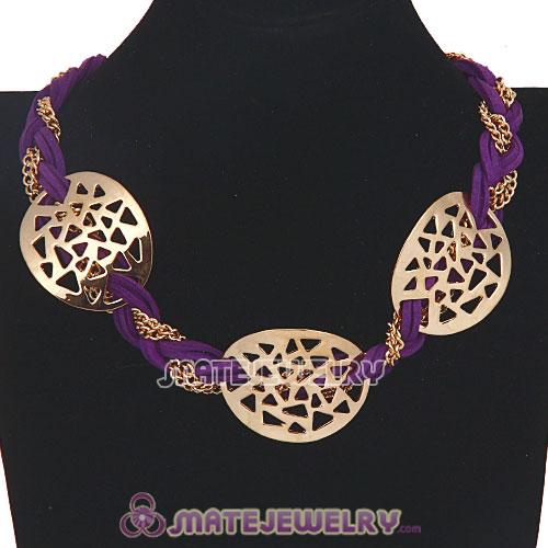 Wholesale Ladies Gold Chain Purple Braided Leather Collar Necklaces