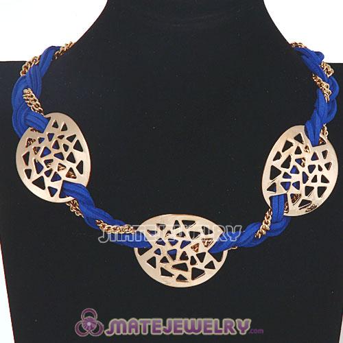 Wholesale Ladies Gold Chain Navy Braided Leather Collar Necklaces