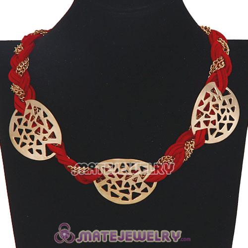 Wholesale Ladies Gold Chain Red Braided Leather Collar Necklaces