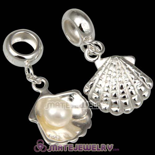 925 Sterling Silver European Shell Pearl Dangle Pendant Charms Wholesale