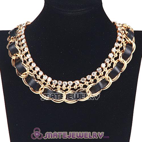 Wholesale Gold Chain Ladies Rhinestone Leather Chunky Choker Bib Necklace