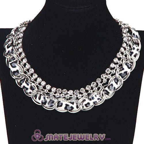 Wholesale Silver Chain Ladies Rhinestone Leather Chunky Choker Bib Necklace