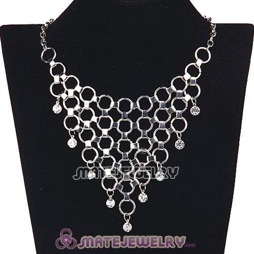 European Silver Chain Crystal Choker Collar Bib Necklace