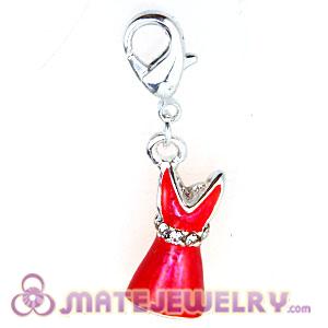 Fashion Silver Plated Alloy Enamel Red Dress Charms With Stone