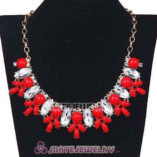 Red Resin Rhinestone Crystal Marquess Lily Choker Bib Necklaces