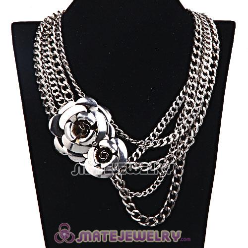 Wholesale Retro Silver Chain Flower Choker Collar Necklace