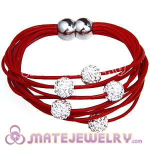 Wholesale Red Leather Crystal Bracelet Magnetic Clasp