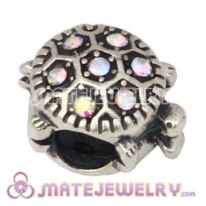 925 Sterling Silver European Turtle Charm Bead With Crystal AB Austrian Crystal