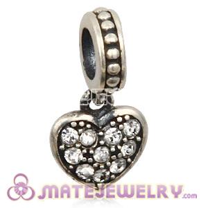 Sterling Silver European Clear Pave Heart Dangle With Clear Austrian Crystal