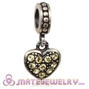 Sterling Silver European Jonquil Pave Heart Dangle With Jonquil Austrian Crystal