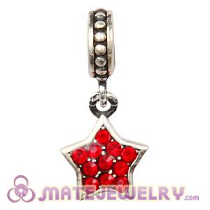 European Sterling Light Siam Pave Star Dangle With Light Siam Austrian Crystal