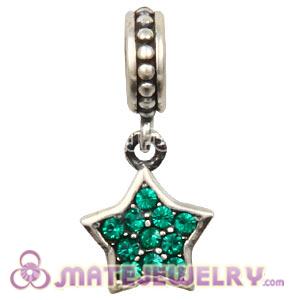 European Sterling Emerald Pave Star Dangle With Emerald Austrian Crystal