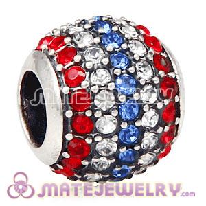 European Sterling Silver Pave Lights With Austrian Crystal Flag Of USA Charm