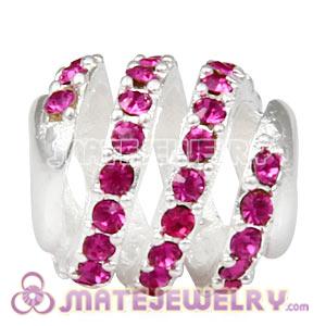 925 Sterling Silver Modern Glam Charm Beads With Fuchsia Austrian Crystal 