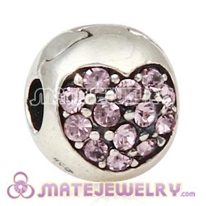 925 Sterling Silver Love Of My Life Clip Beads With Light Amethyst Austrian Crystal