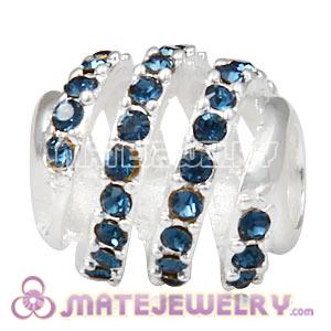925 Sterling Silver Modern Glam Charm Beads With Montana Austrian Crystal 