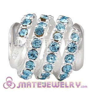 925 Sterling Silver Modern Glam Charm Beads With Aquamarine Austrian Crystal 