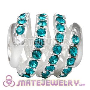 925 Sterling Silver Modern Glam Charm Beads With Blue Zircon Austrian Crystal 