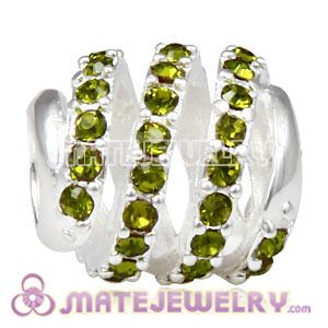 925 Sterling Silver Modern Glam Charm Beads With Olivine Austrian Crystal 